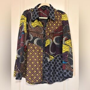 🐆🐙☀️ Vintage and vibrant, abstract Button Down Blouse 🕊️🥥🦓